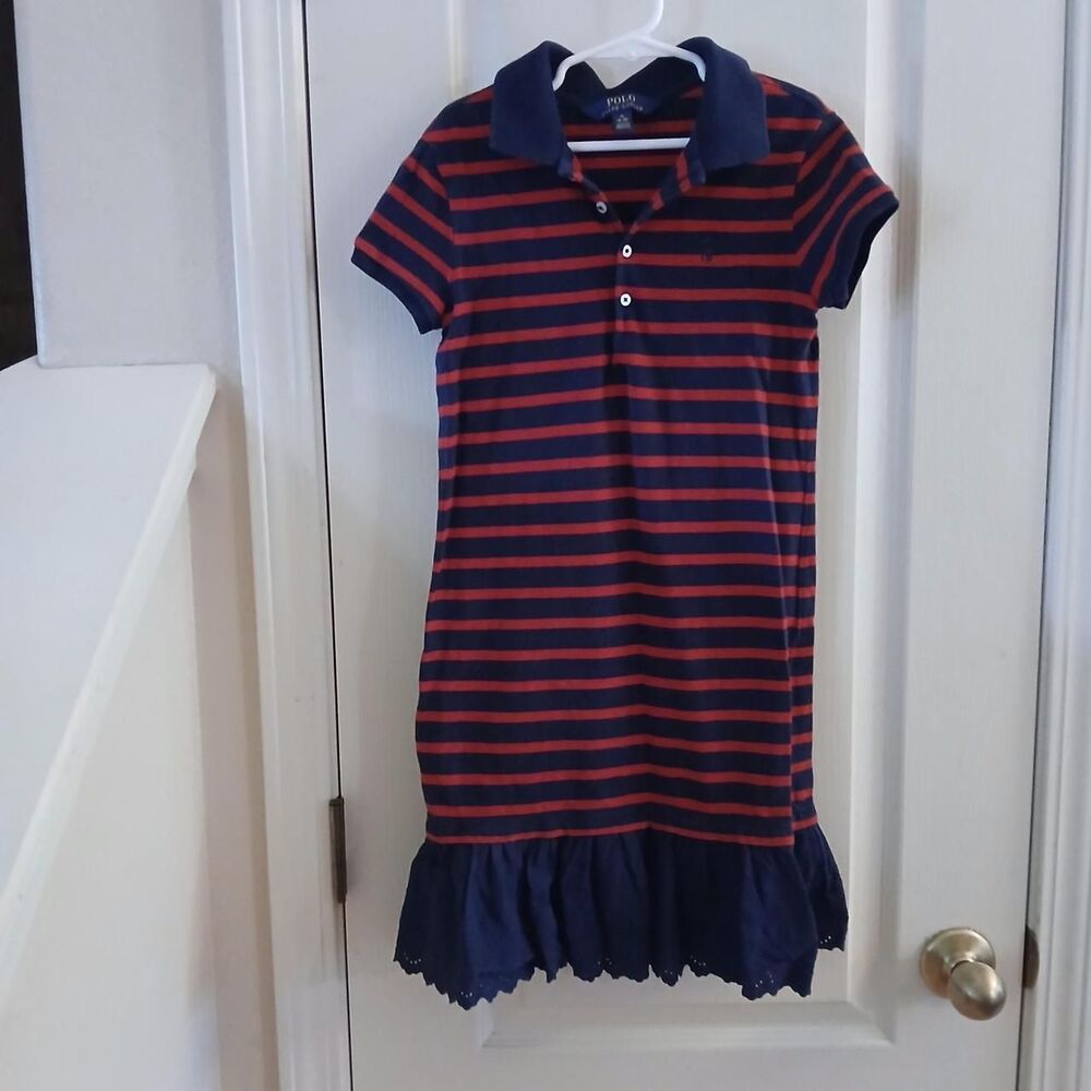 Polo Ralph Lauren Girls Striped Tiered Polo Dress Girls 8Y Y2K Preppy Classic
